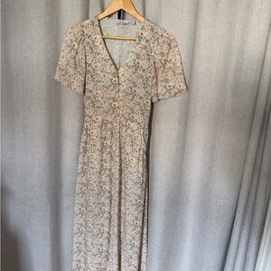 & Other Stories Floral Print Maxi Dress in Cream and Green